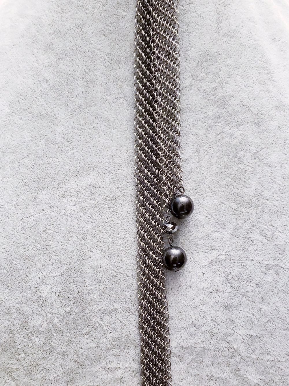 Gunmetal Vintage Mesh Wrap Around Necklace with Bead Drops